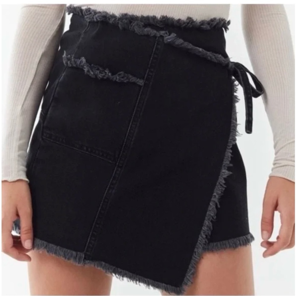 BDG Urban Outfitters Washed Black Mini Wrap Denim Skirt